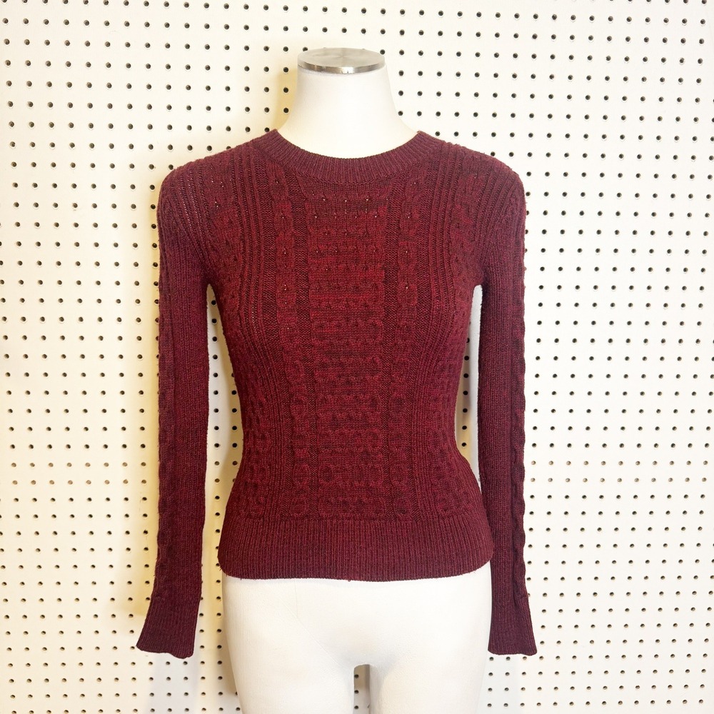 American Apparel | Burgundy Cable Knit Sweater Long Sleeve Sz.‎ XS